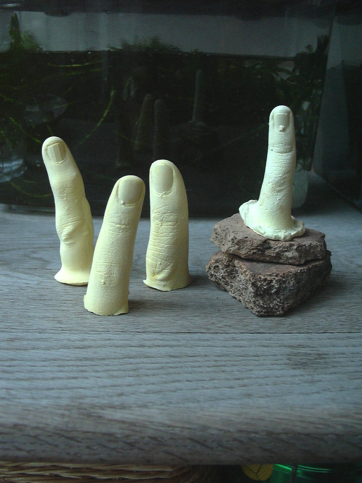 子供まつりのイベント内歯医者さんの「あなたの指作ります」コーナーで家族3人の小指を作り、去年作った子供の小指と合わせて4本になりました